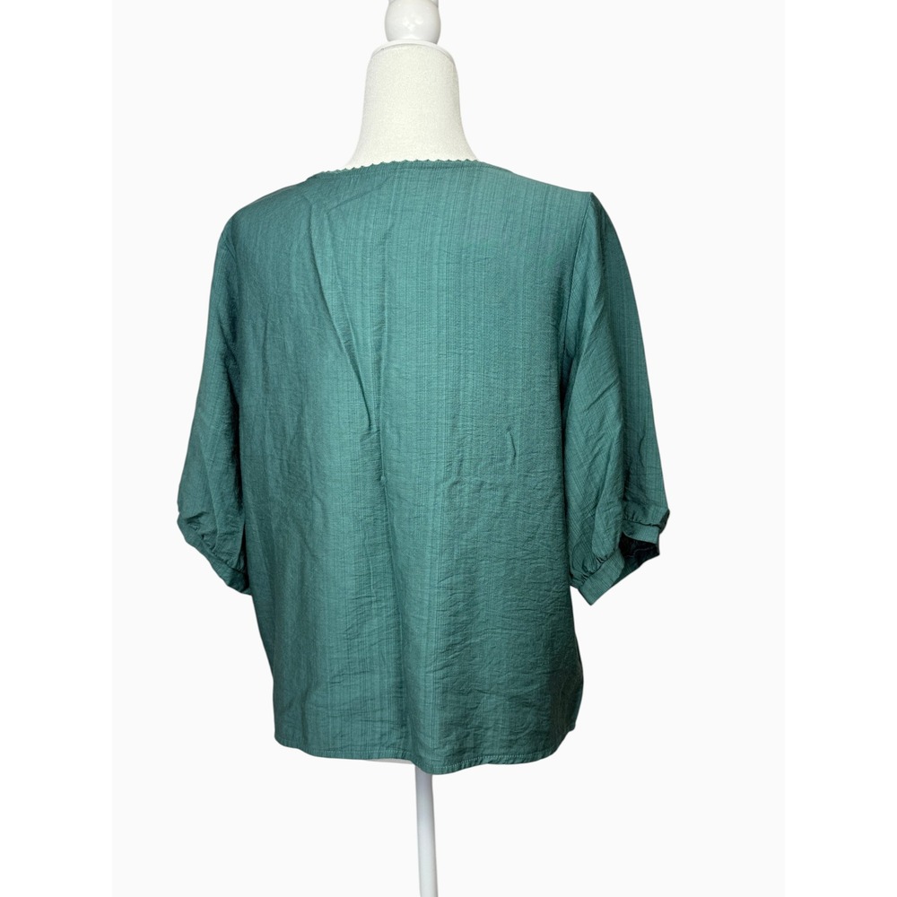 Women's Teal Embroidered Cotton Boho Top 3/4 Sleeve Relaxed Fit XL - Picture 5 of 7